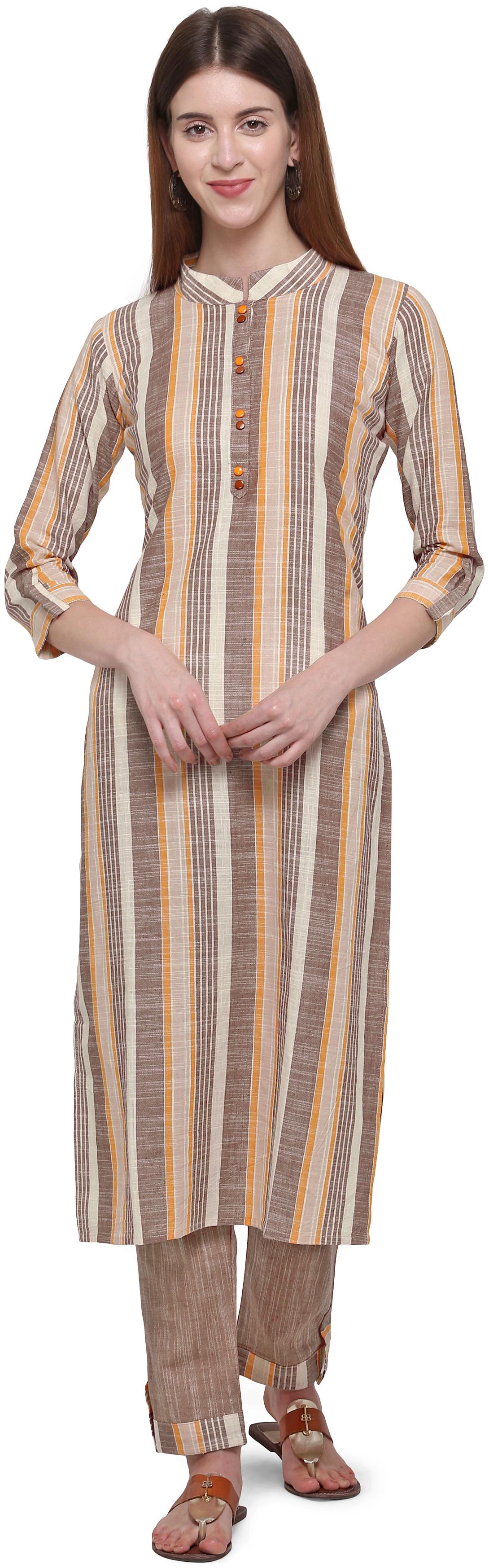 

Elora Women Brown Striped Straight Kurti With Pants