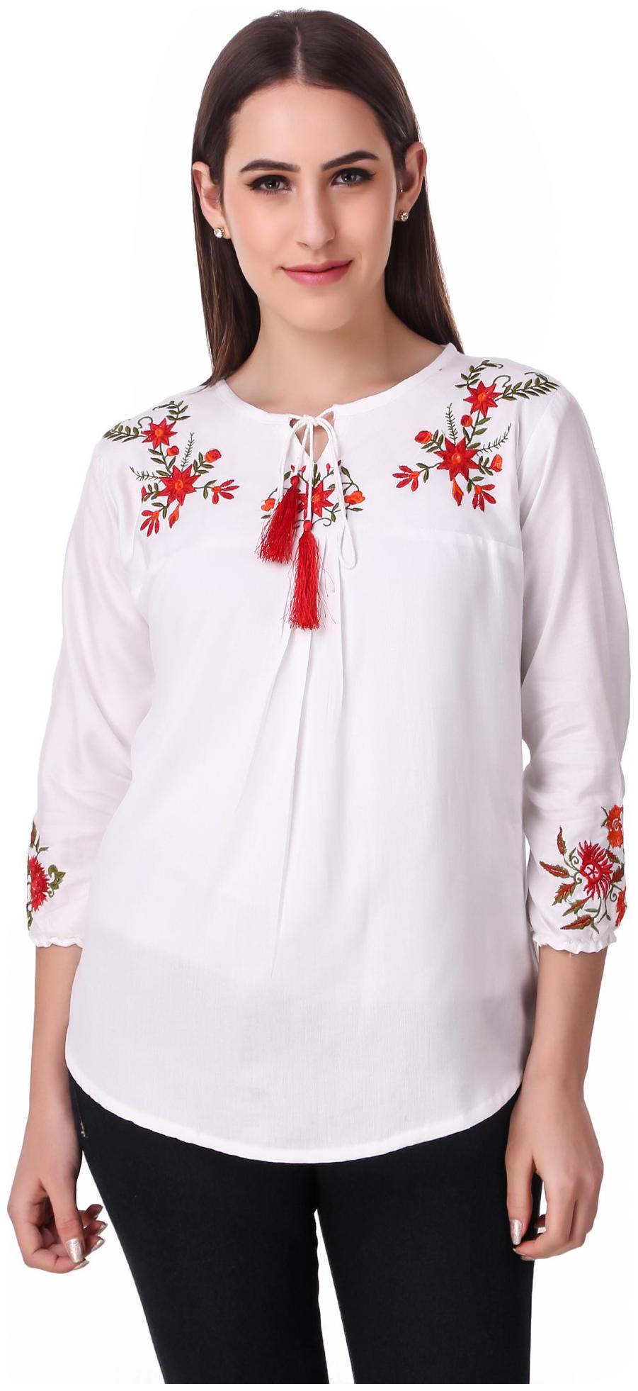 

Elyraa Women Embroidered Regular top - White