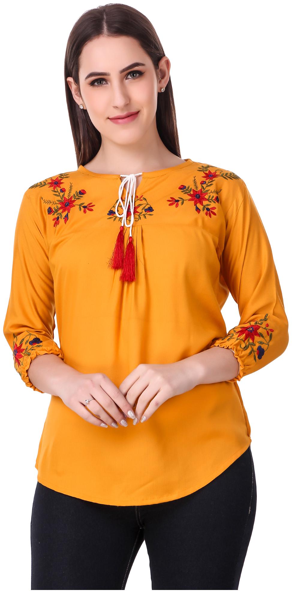 

Elyraa Women Embroidered Regular top - Yellow