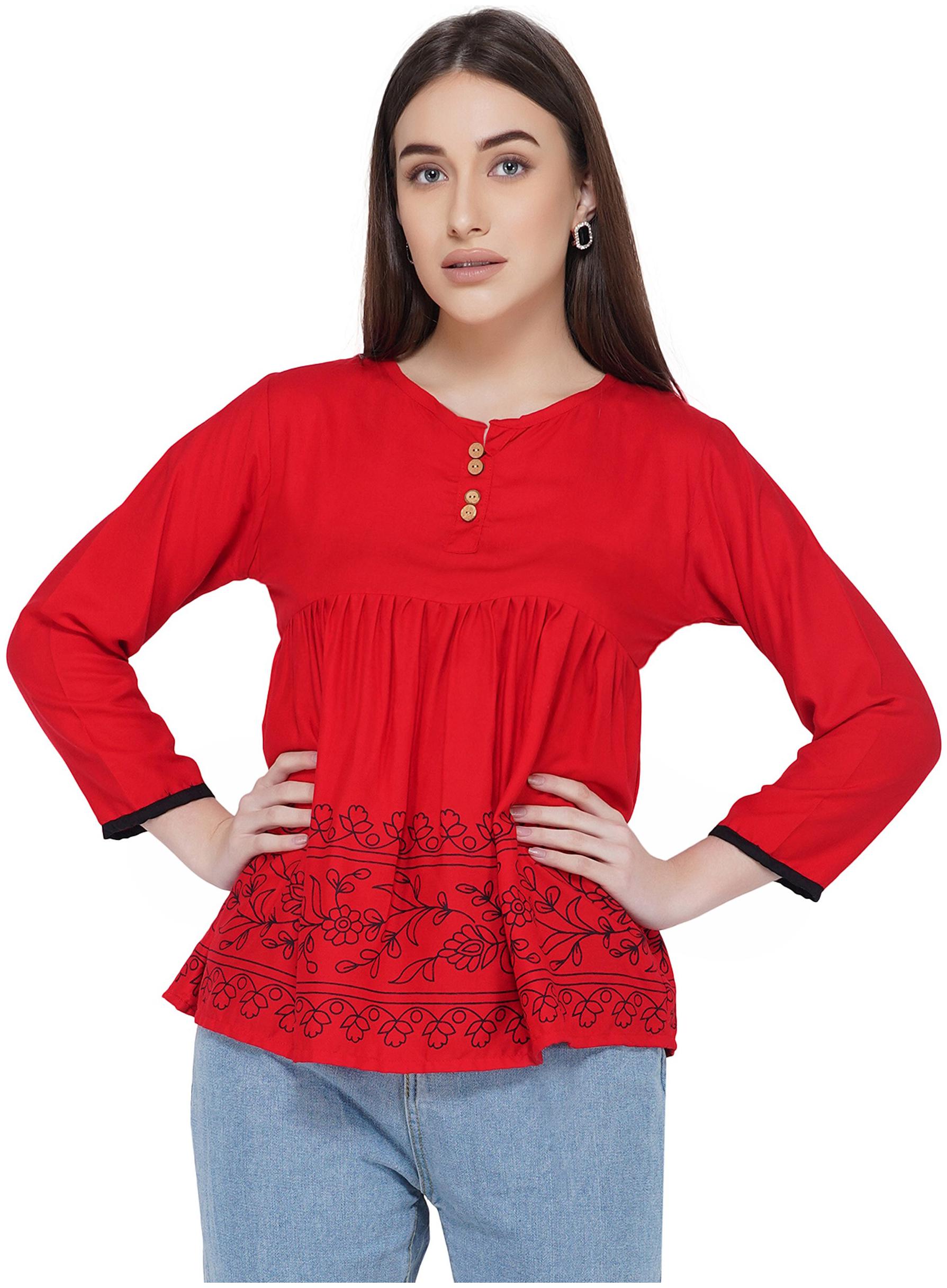 

Elyraa Women Floral Regular tunic - Red