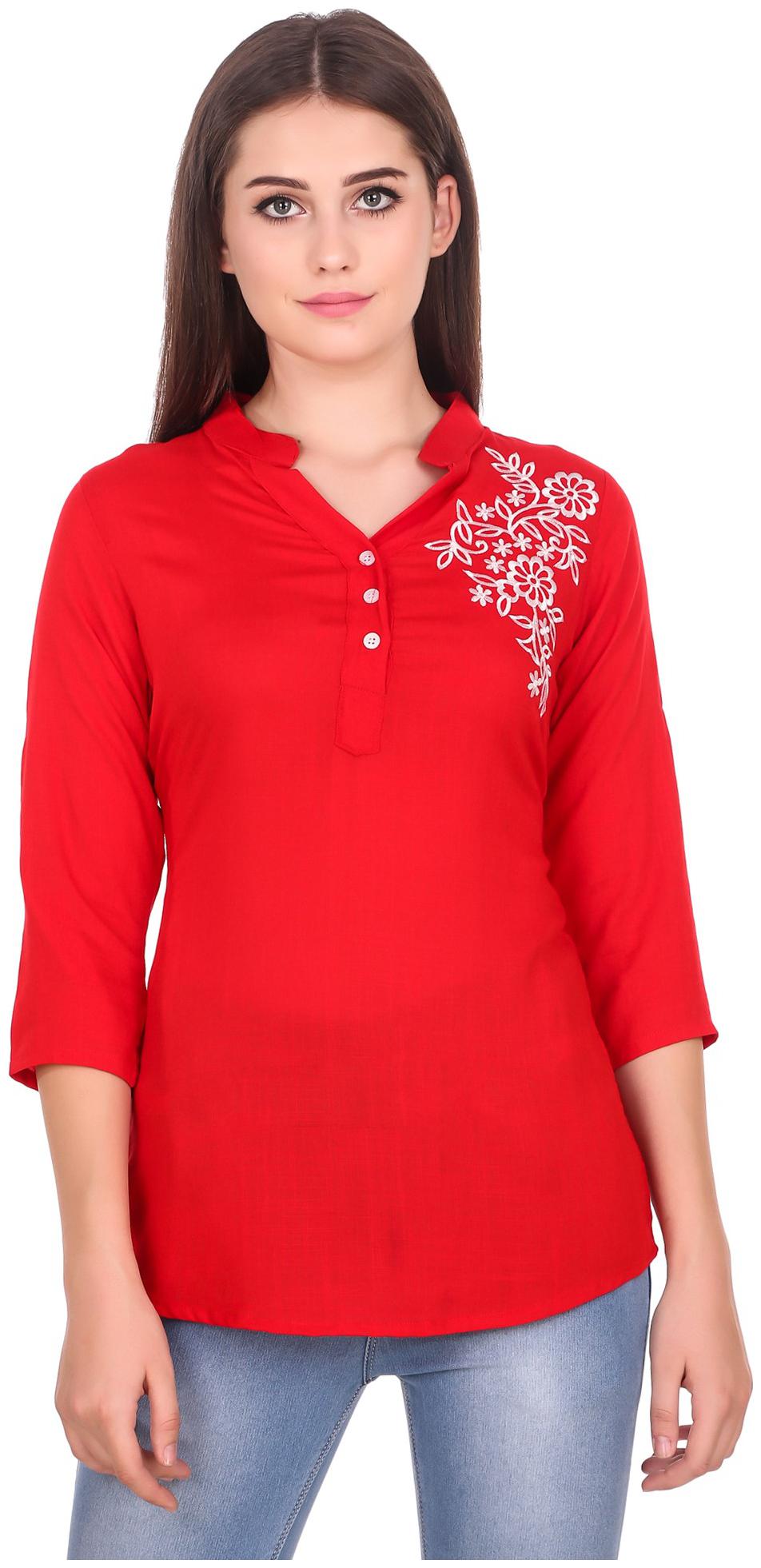 

Elyraa Women Embroidered Regular tunic - Red