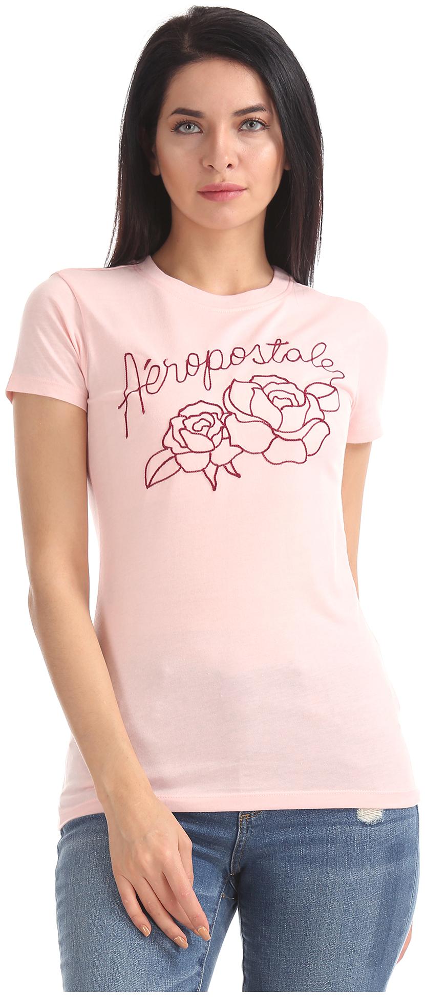 

Aeropostale Women Pink Slim fit Round neck Cotton T shirt