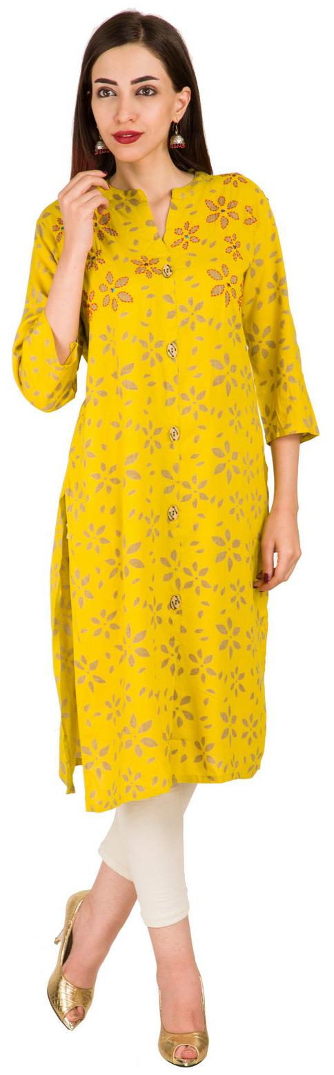 

Fab Attire Women Yellow Printed Straight Kurta