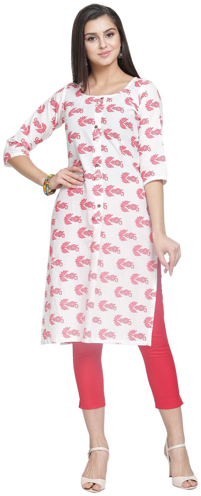 

Enchanted Drapes Women White Printed Straight Kurti