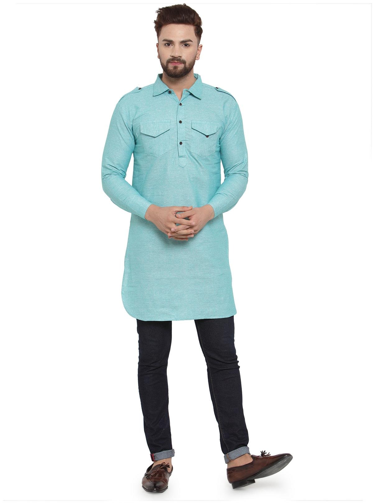 

Enchanted Drapes Men Blue Regular Fit Kurta
