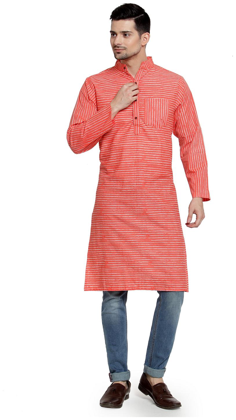 

Enchanted Drapes Men Orange Regular Fit Kurta