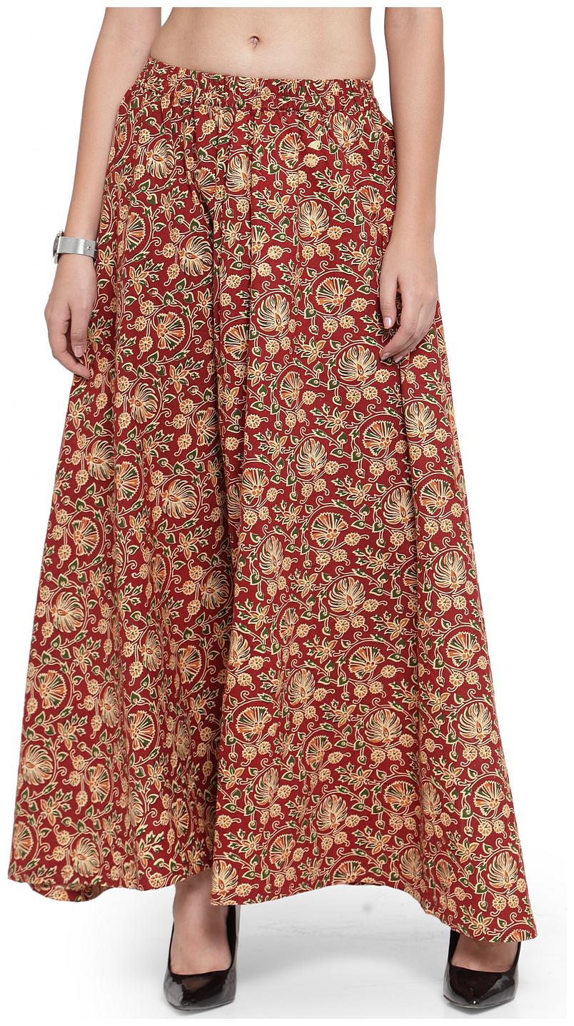 

Enchanted Drapes Printed Flared skirt Maxi Skirt - Maroon