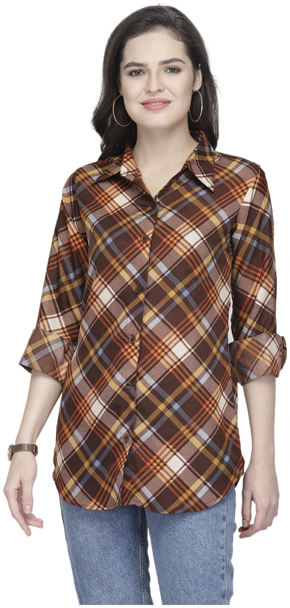 

Enchanted Drapes Women Brown Checked Regular Fit Shirt