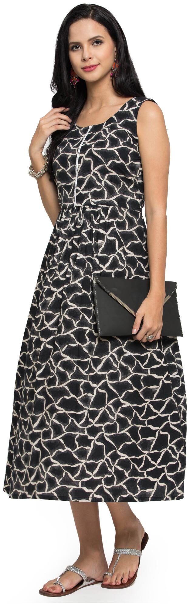 

Enchanted Drapes Black Printed A-line dress