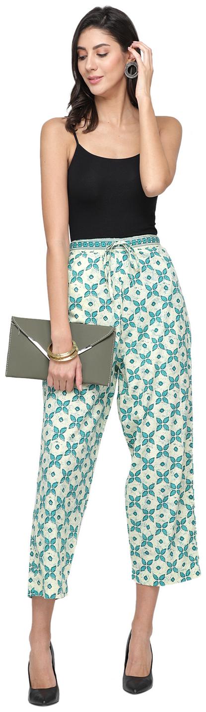 

Enchanted Drapes Women Cotton Printed Green White pants