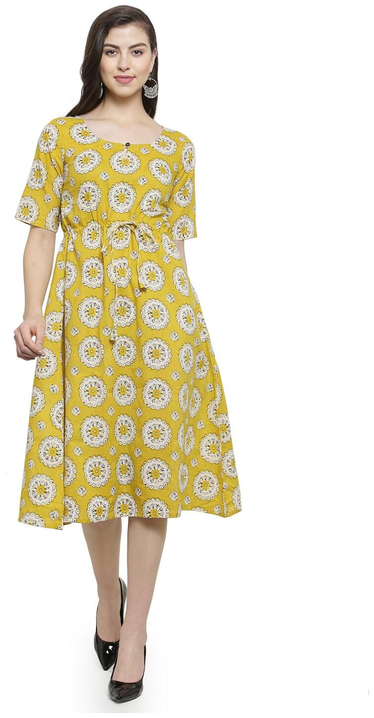 

Enchanted Drapes Yellow Printed A-line dress