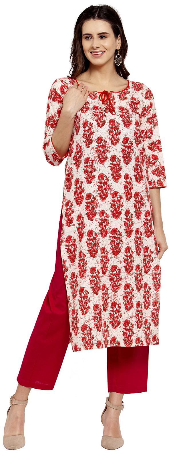 

Enchanted Drapes Women Red Floral Straight Kurti