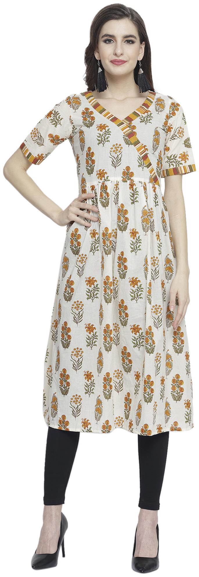 

Enchanted Drapes Orange Floral A-Line Kurti