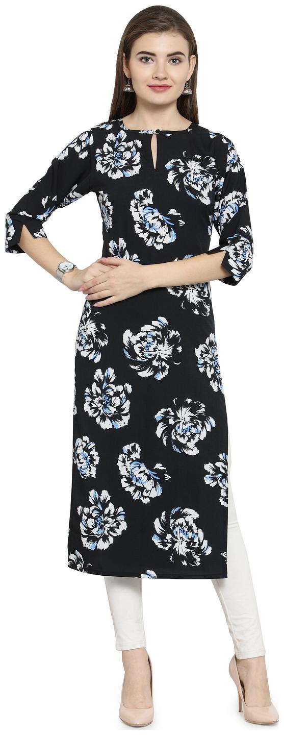 

Enchanted Drapes Women Black Floral Straight Kurti