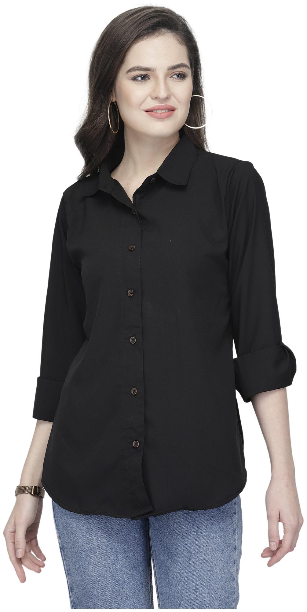 

Enchanted Drapes Women Black Solid Regular Fit Shirt