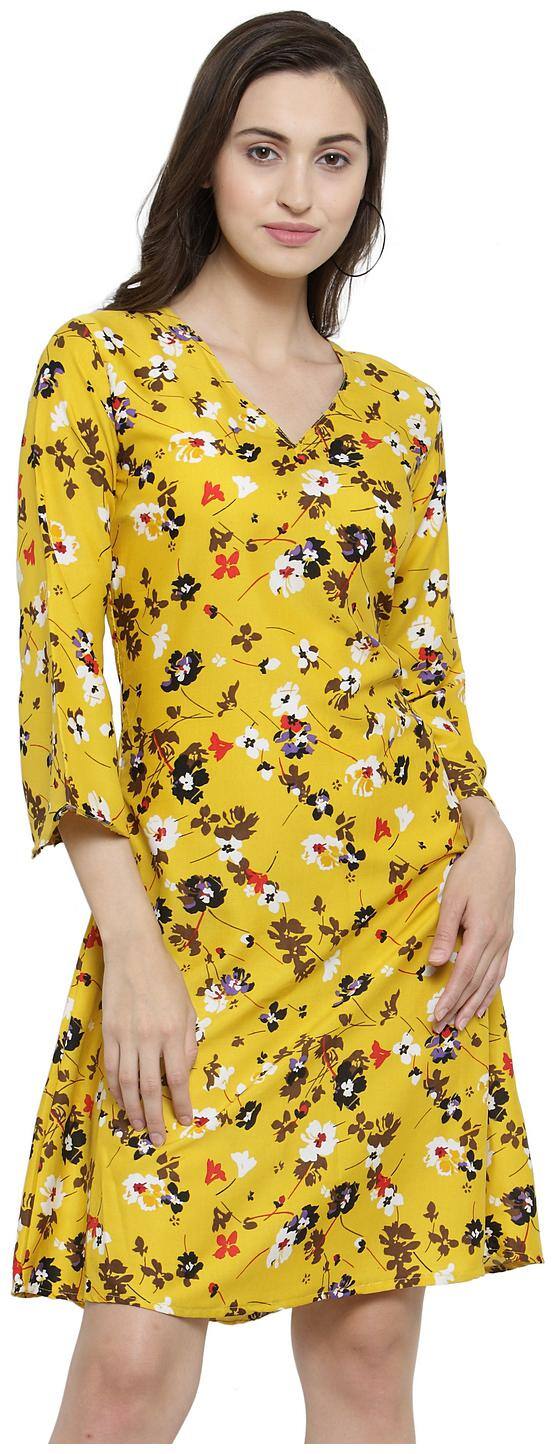 Enchanted Drapes Women Yellow Floral A Line Kurti