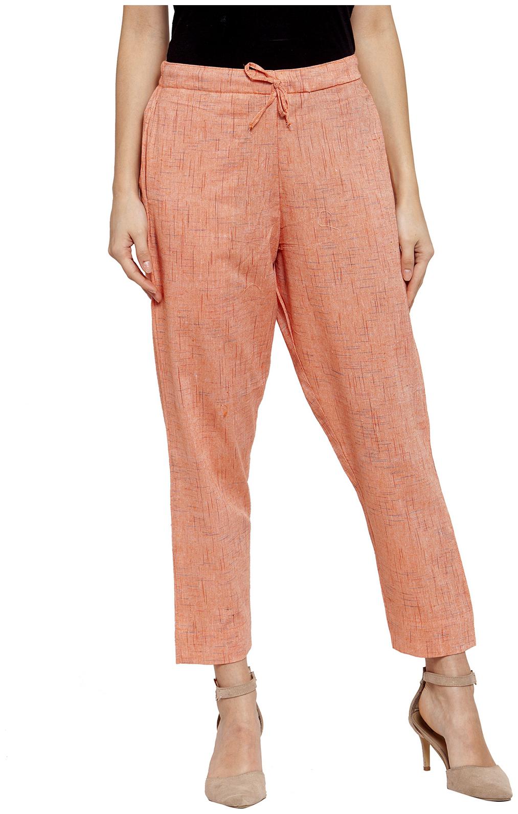 

Enchanted Drapes Women Cotton Solid Regular Peach Trousers Pants