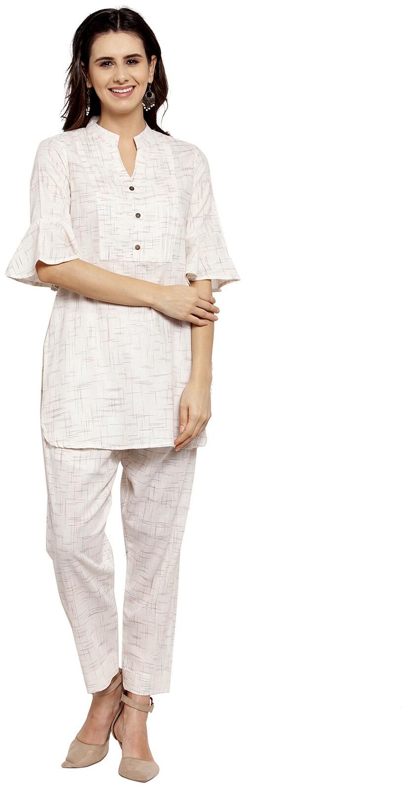 

Enchanted Drapes Women White Solid Straight Kurti With Pants