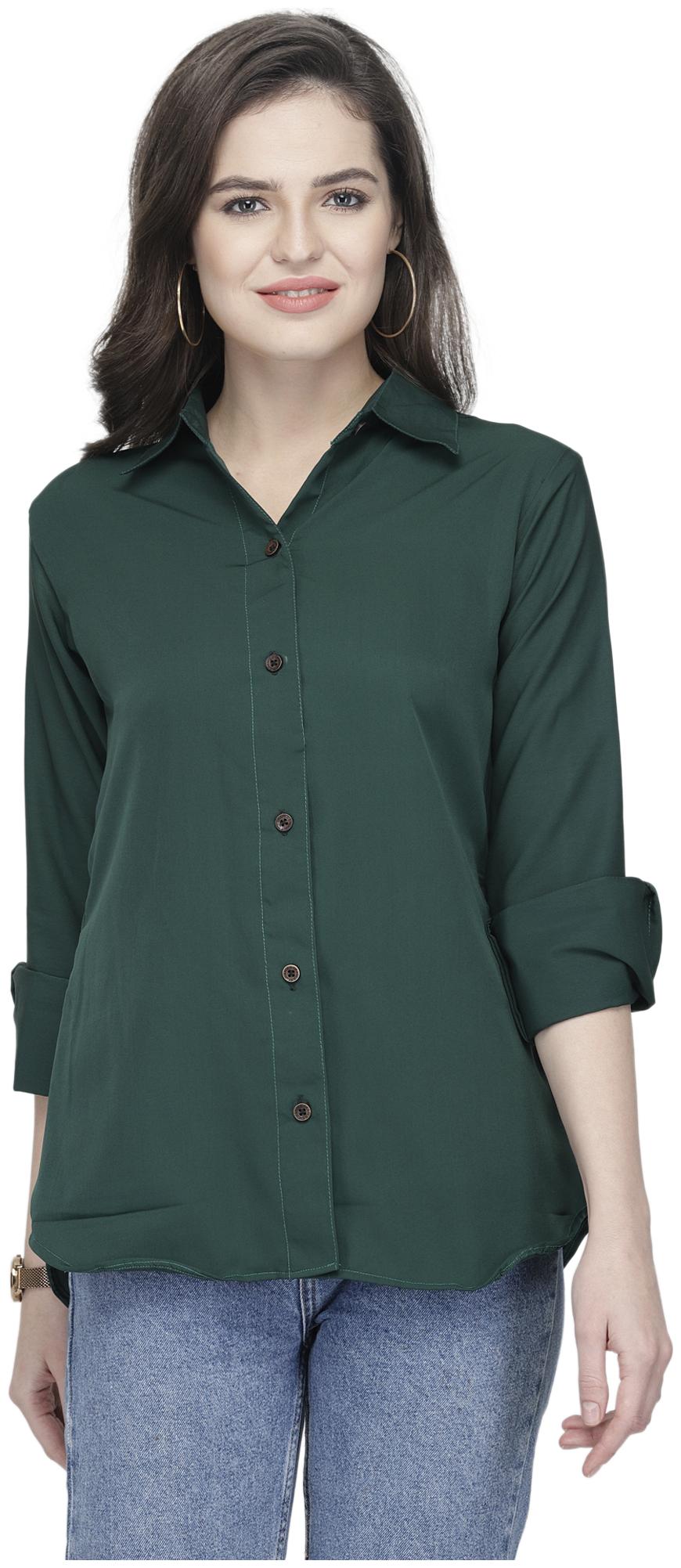 

Enchanted Drapes Women Green Solid Regular Fit Shirt
