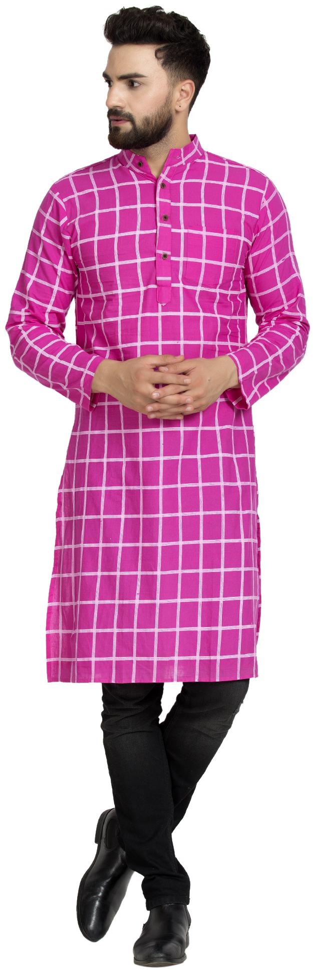 

Enchanted Drapes Men Pink Regular Fit Kurta
