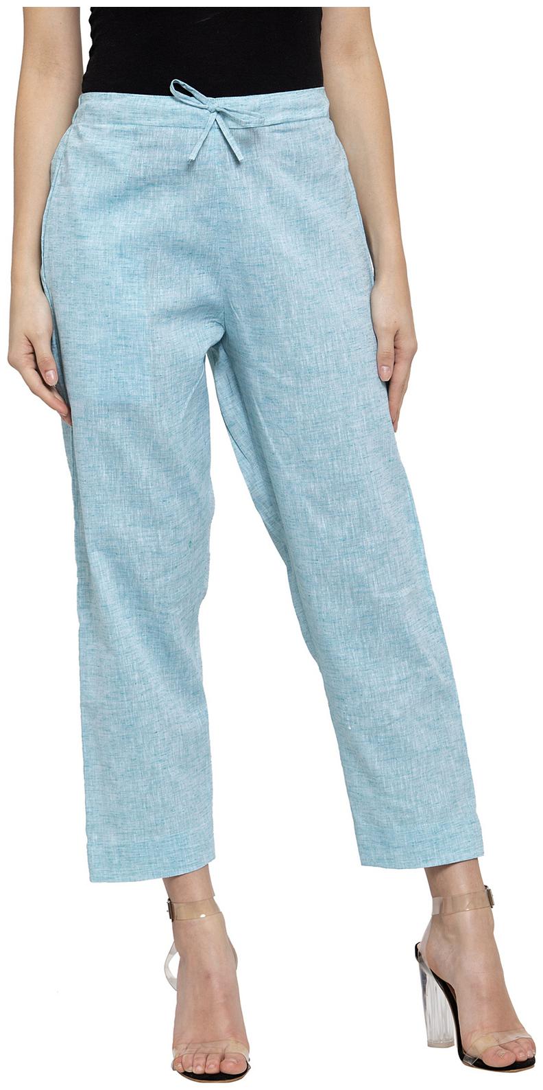 

Enchanted Drapes Women Cotton Solid Regular Blue Trousers Pants