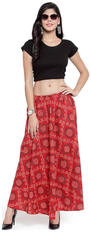 Enchanted Drapes Red Jaipuri Printed Skirt