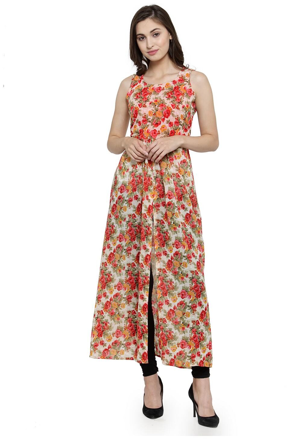 

Enchanted Drapes Orange Floral Printed Goergette Kurti