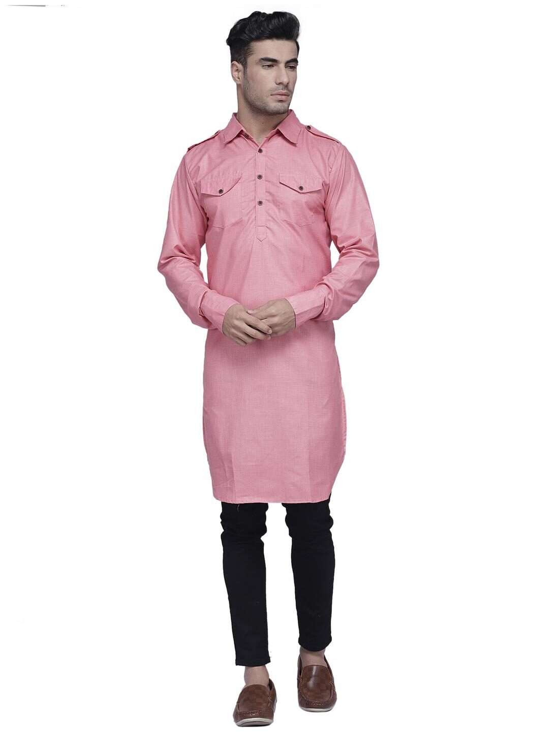 

Enchanted Drapes Men Pink Regular Fit Kurta