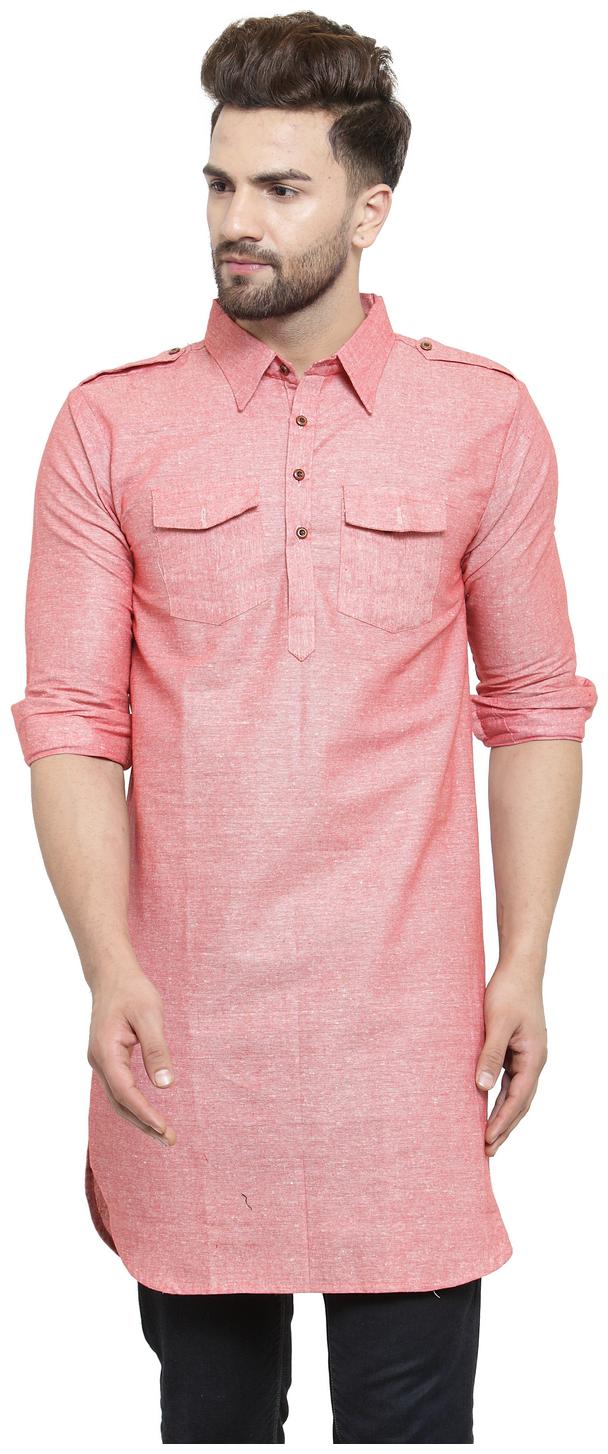 

Enchanted Drapes Men Pink Regular Fit Kurta
