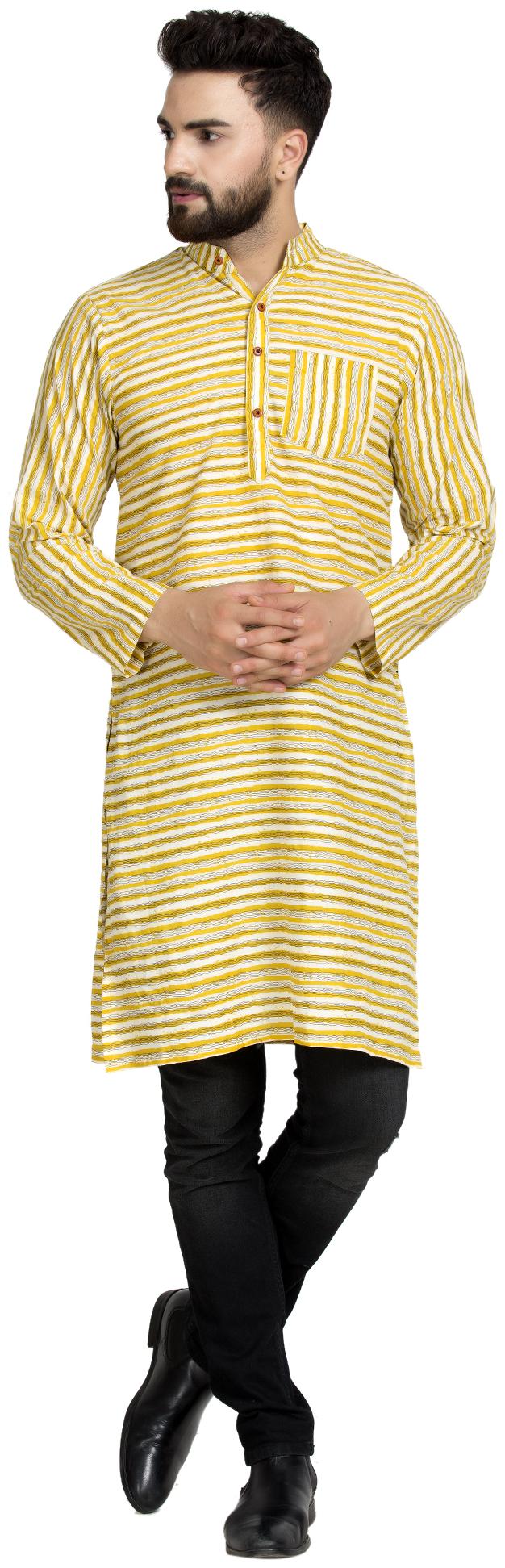 

Enchanted Drapes Men Yellow Regular Fit Kurta