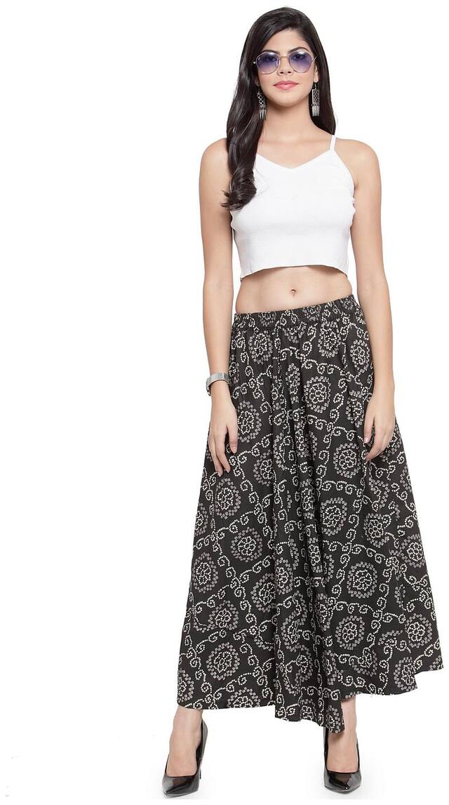 Enchanted Drapes Printed Flared skirt Maxi Skirt - Black