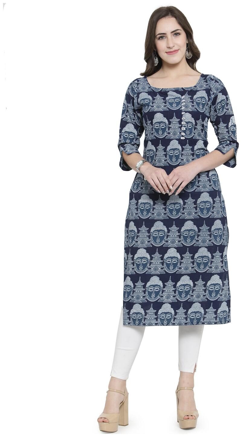 

Enchanted Drapes Women Blue Ethnic Motifs Straight Kurti
