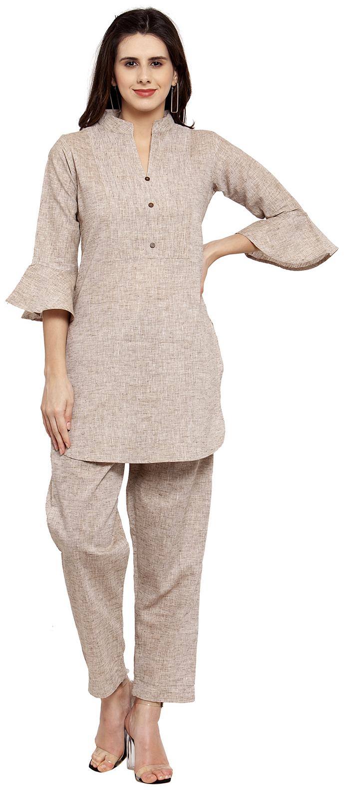 

Enchanted Drapes Women Brown Solid Straight Kurti With Pants