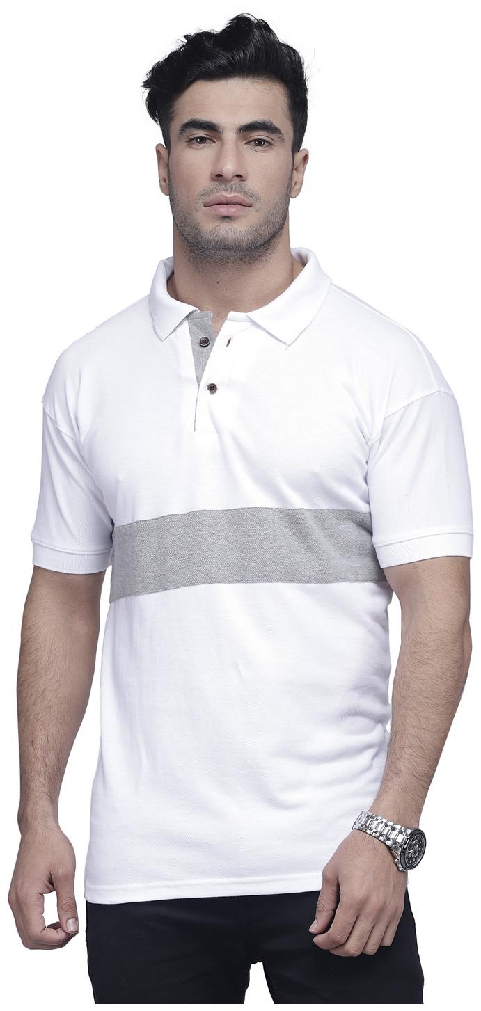 

Enchanted Drapes Men White Grey Regular fit Cotton Polo collar T-Shirt - Pack Of 1