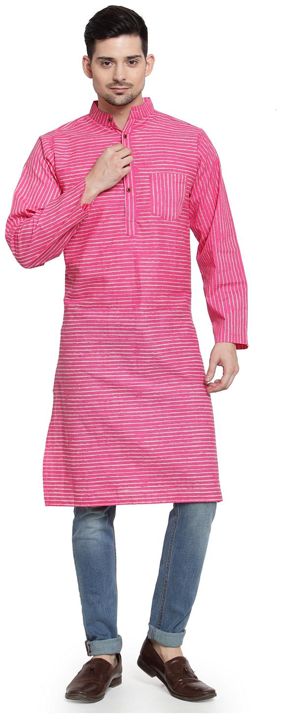 

Enchanted Drapes Men Pink Regular Fit Kurta