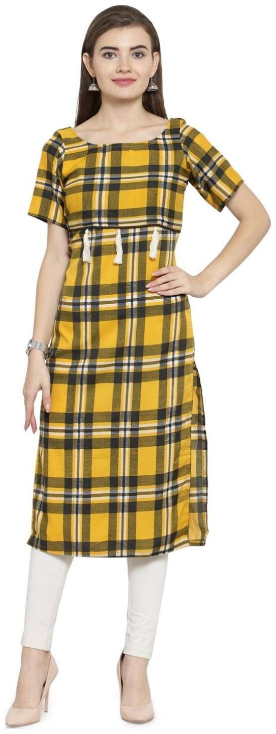Enchanted Drapes Women Yellow Striped Straight Kurti