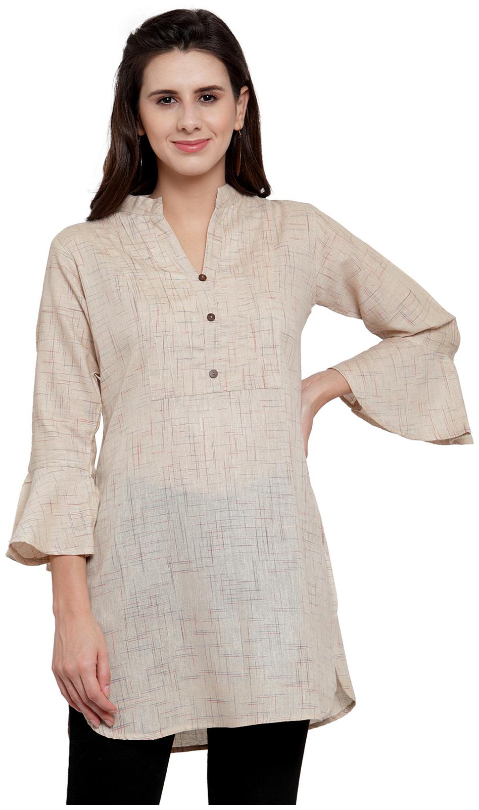 

Enchanted Drapes Women Beige Solid Straight Kurti