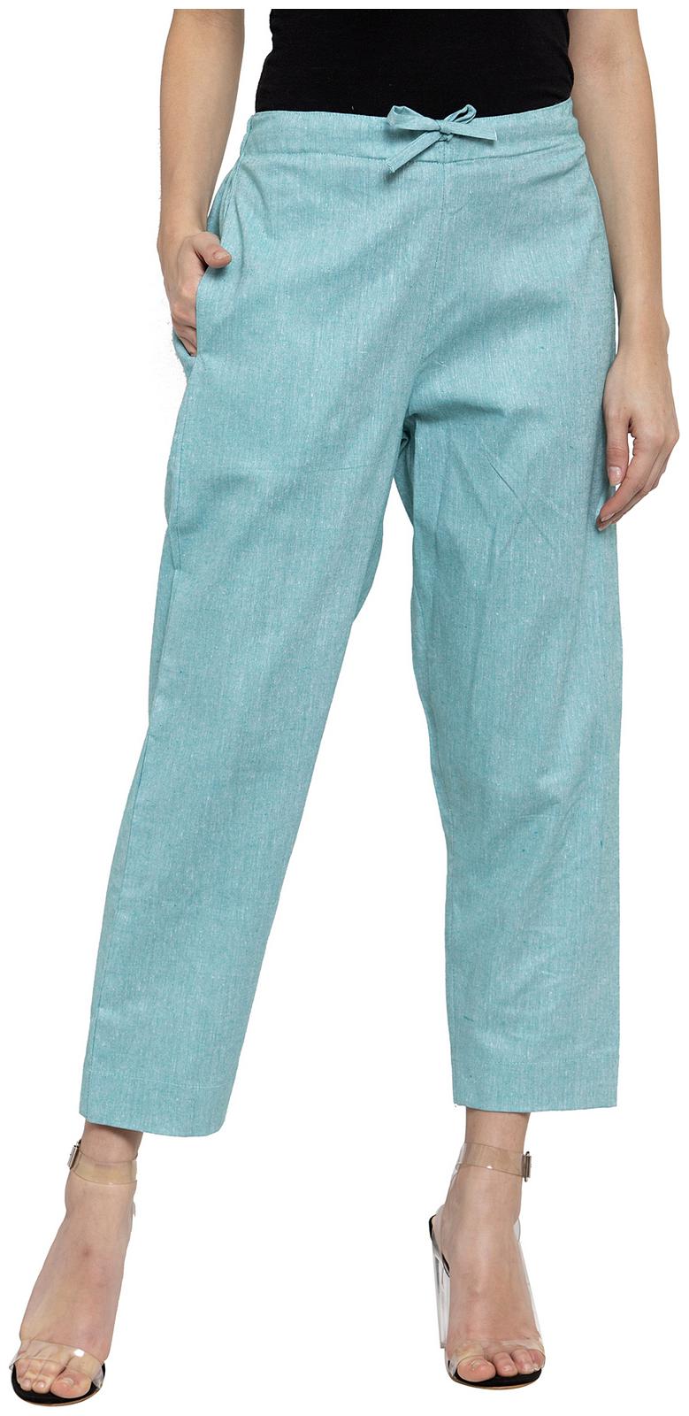 

Enchanted Drapes Women Cotton Solid Regular Blue Trousers Pants