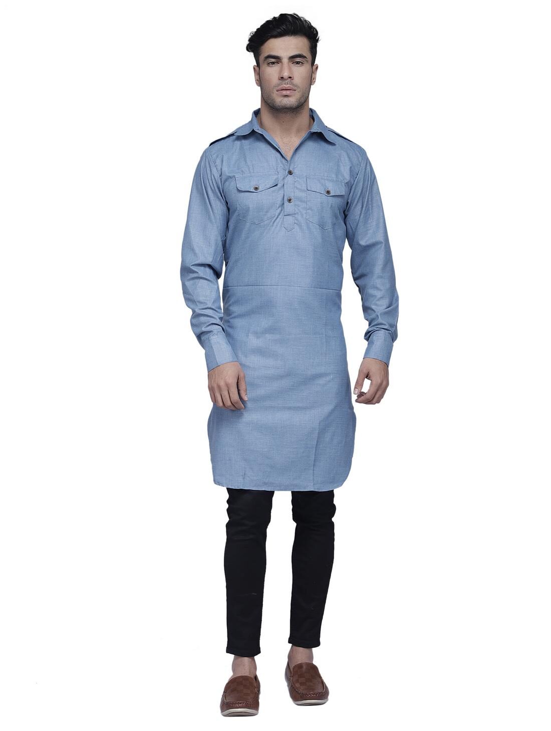 

Enchanted Drapes Men Blue Regular Fit Kurta