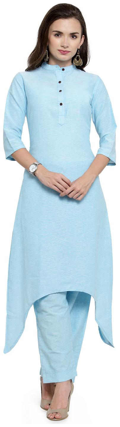 

Enchanted Drapes Women Blue Solid Asymmetric Kurti With Pants