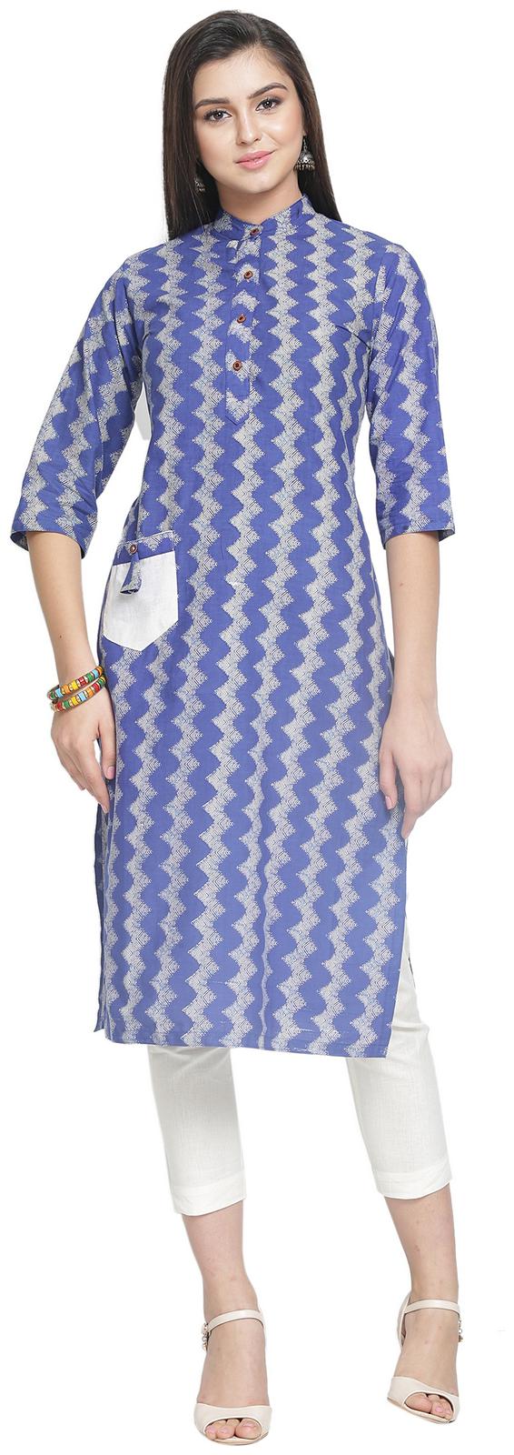 

Enchanted Drapes Women Blue Printed Straight Kurta