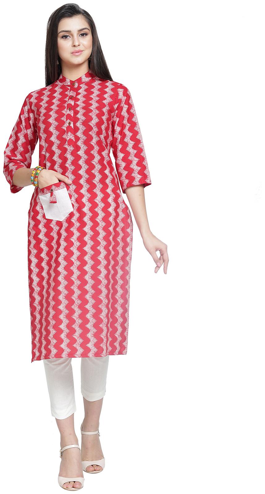 

Enchanted Drapes Women Red Printed Straight Kurti