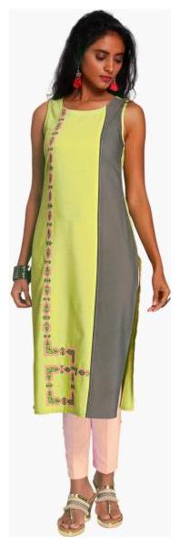 

NAARI Women Green Embroidered Straight Kurti