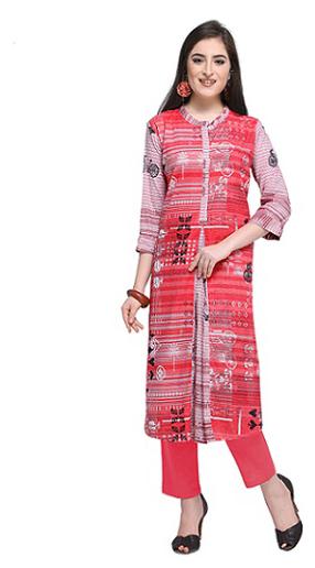 

Envy9 Casual Printed Red Colour Kurti For Women