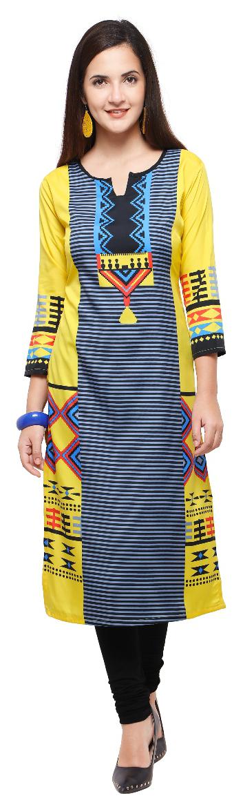 

Envy9 Women Yellow Printed Straight Kurti