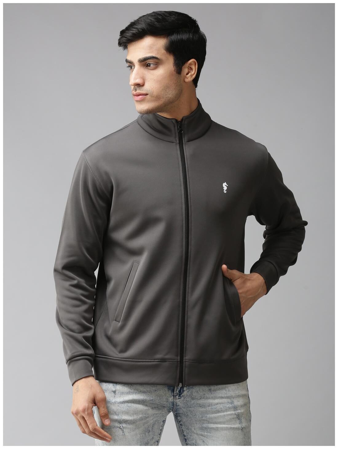 

EPPE Men Grey Solid Bomber jacket