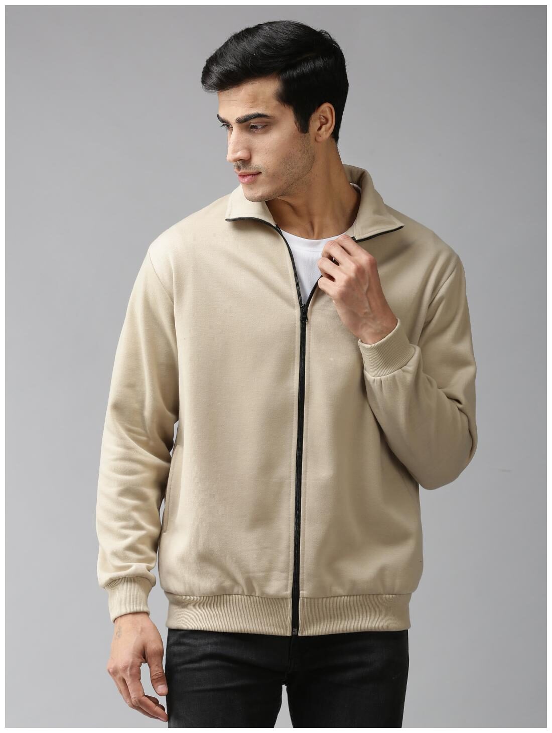 

EPPE Fleece Solid Beige Sweatshirt For Men