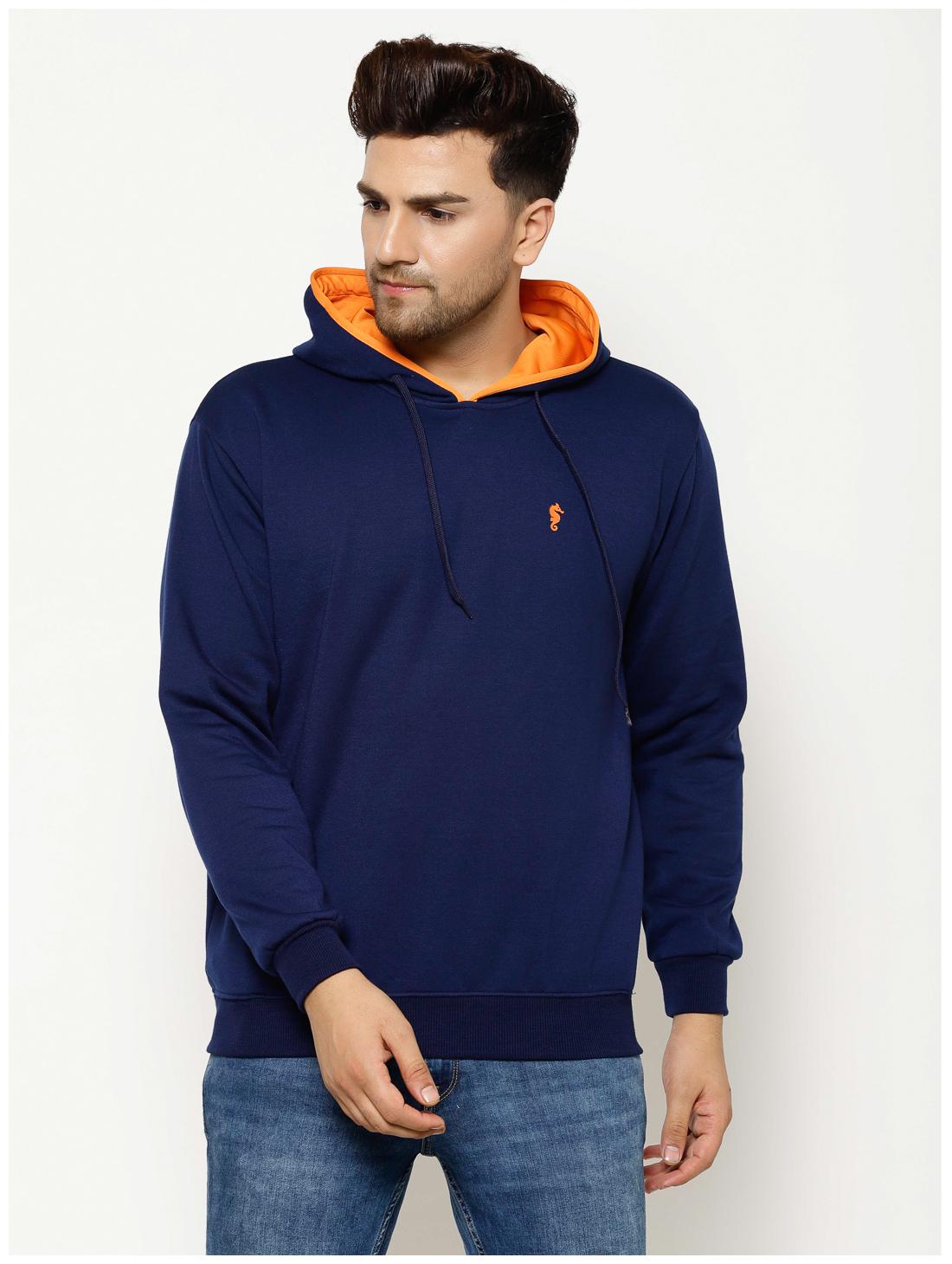

EPPE Men Cotton Blend Solid Navy Blue Hoodie