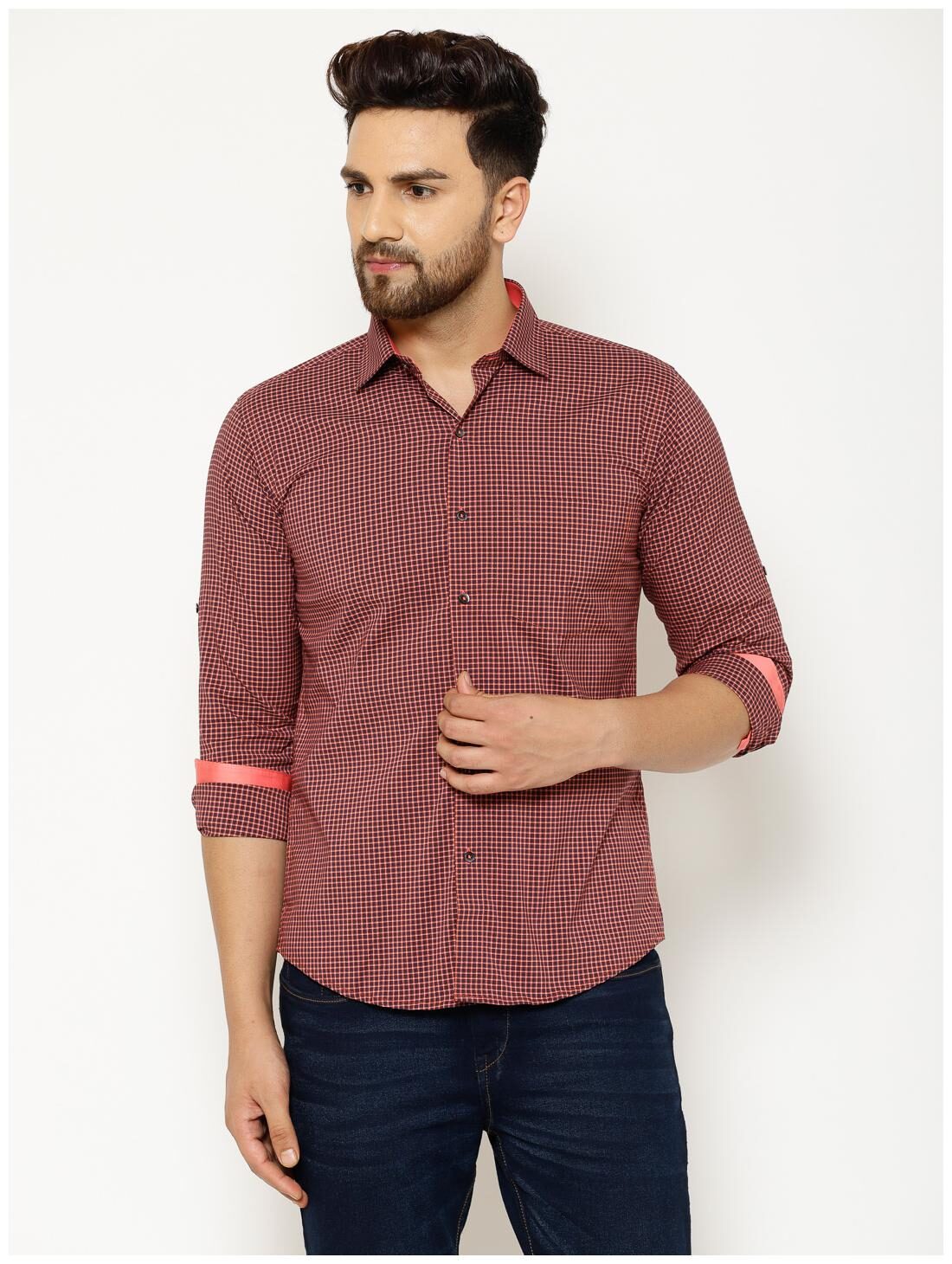 

EPPE Men Red Checked Slim Fit Casual Shirt