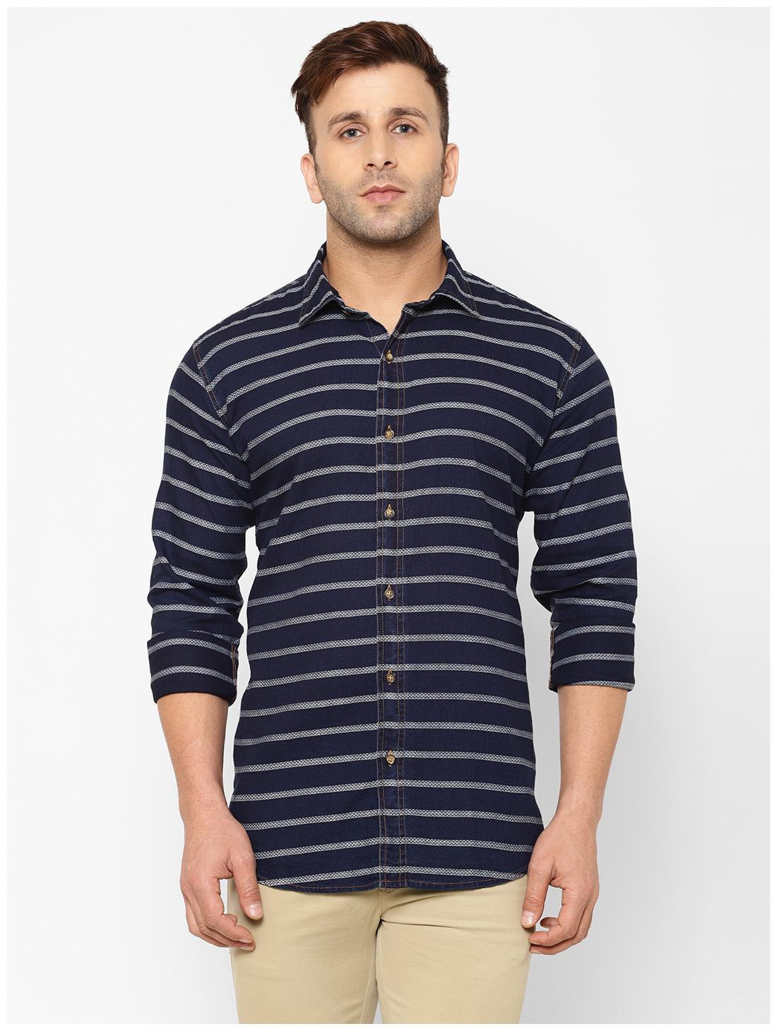 

EPPE Men Blue Horizontal Stripes Slim Fit Casual Shirt